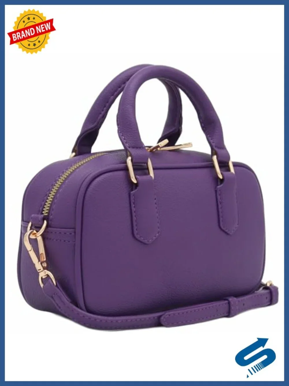 Mini PU Leather Satchel Purse Crossbody Bag with Gold Tone Hardware